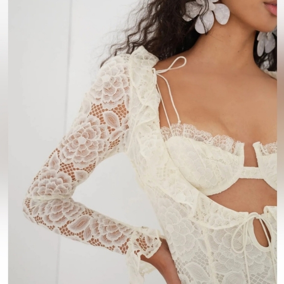 🍋For Love and Lemons Tulip White Lace Mini Dress w/Matching Bra - XL - Picture 10 of 16